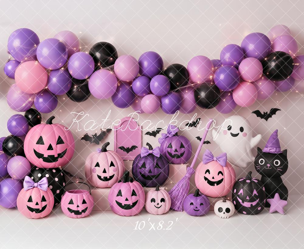 Kate Halloween Pumpkins Balloons Backdrop Designed by Ashley Paul - Kate Backdrop AU
