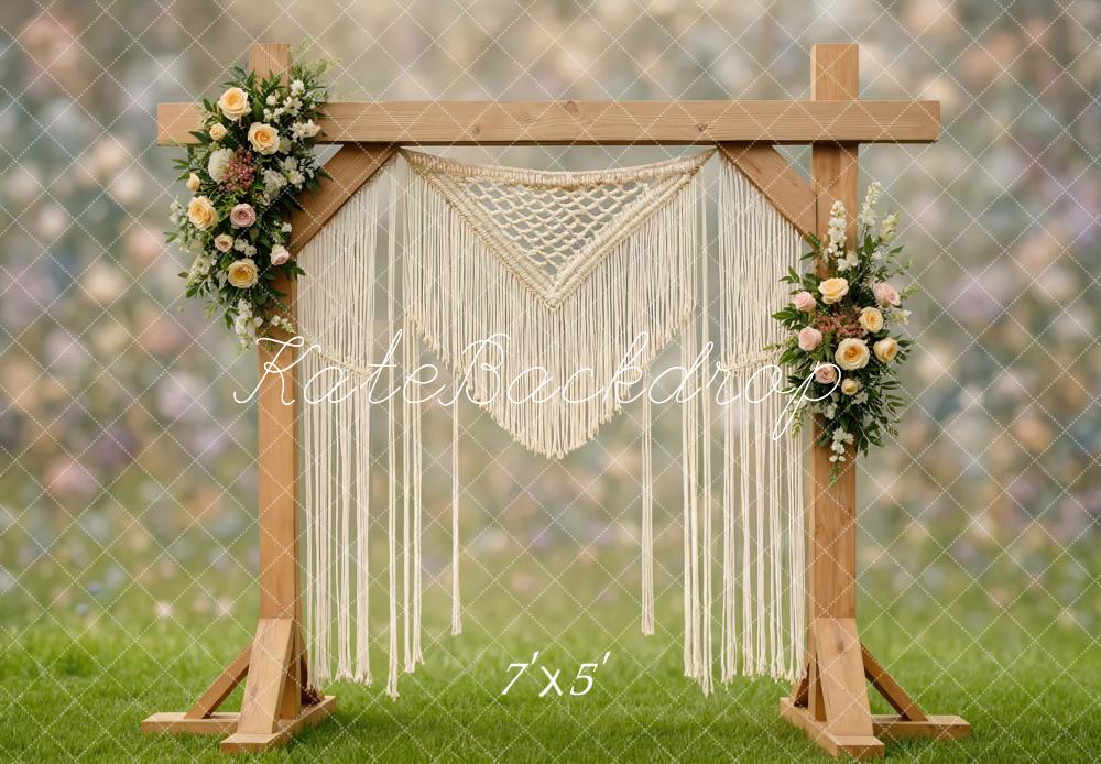 Kate Boho Bokeh Flowers Wooden Arch Backdrop Designed by Mini MakeBelieve