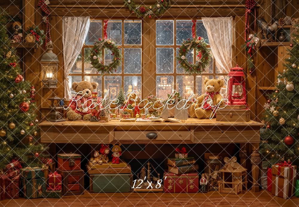 Kate Christmas Teddy Bears Window Fleece Backdrop Designed by Emetselch - Kate Backdrop AU
