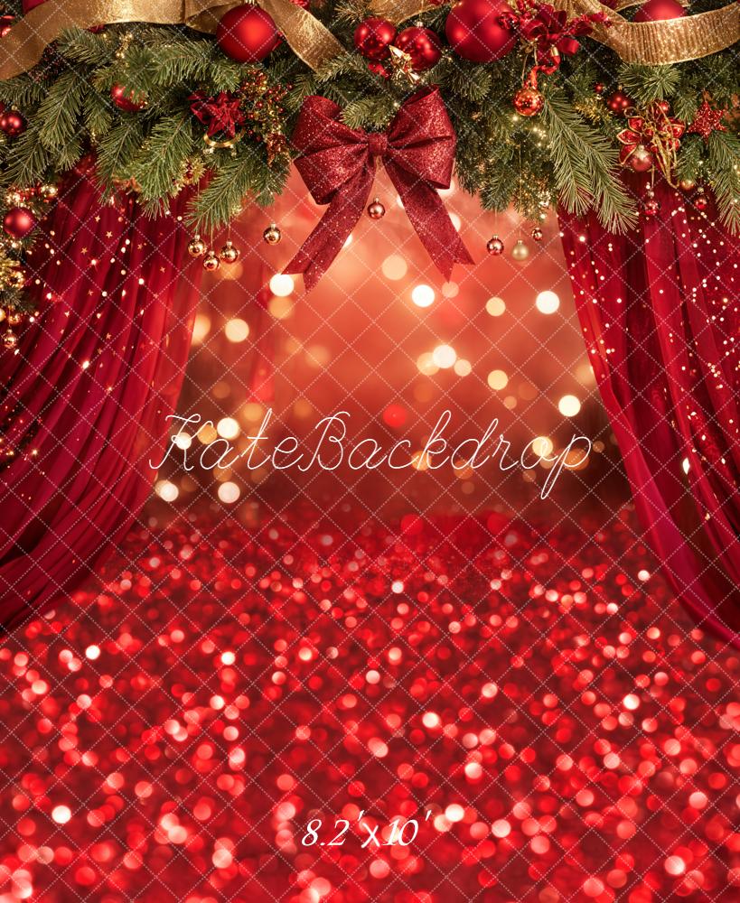 Kate Christmas Red Bow Bokeh Backdrop Designed by Emetselch - Kate Backdrop AU
