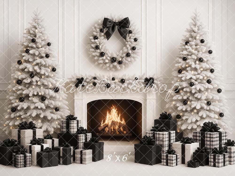 Kate Christmas White Trees Fireplace Backdrop Designed by Ashley Paul - Kate Backdrop AU