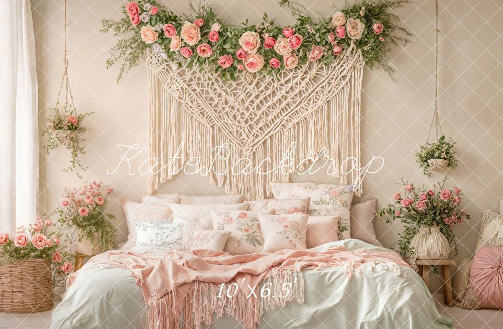 Kate Boho Macrame Flower Bed Fleece Backdrop Designed by Chain