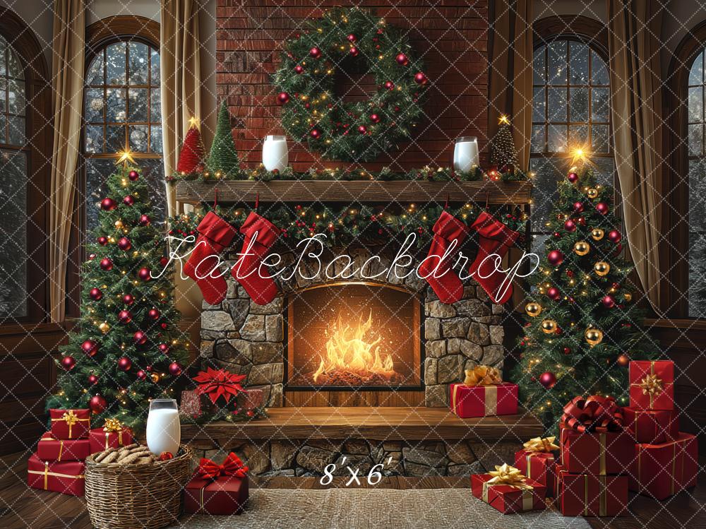 Kate Fireplace Christmas Trees Backdrop Designed by Mini MakeBelieve