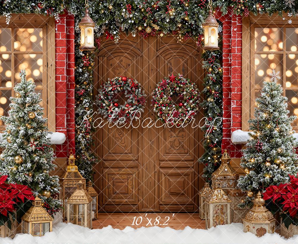 Kate Christmas Door Wreath Snow Backdrop Designed by Emetselch - Kate Backdrop AU