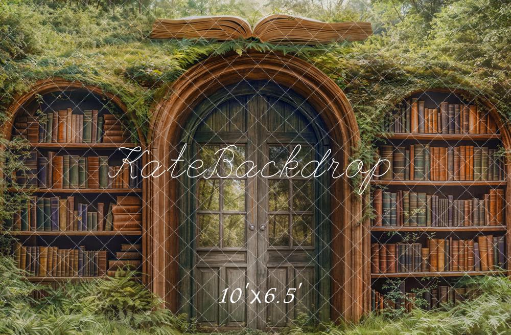 Kate Bookshelves Forest Archway Fleece Backdrop Designed by Emetselch - Kate Backdrop AU