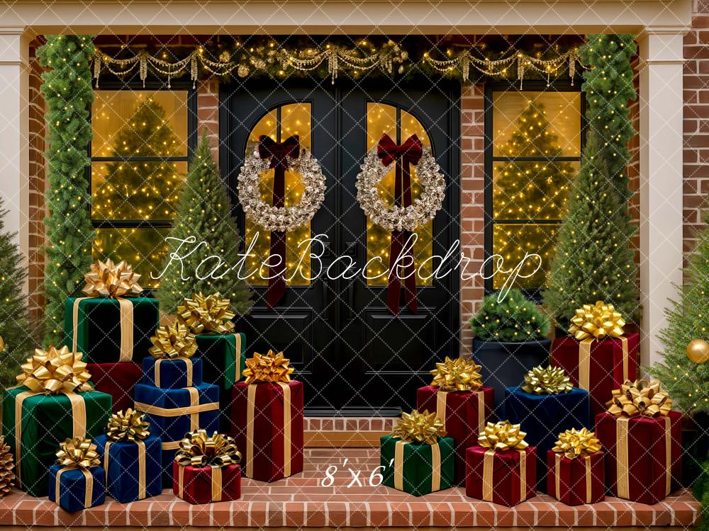 Kate Christmas Front Door Presents Trees Backdrop Designed by Mini MakeBelieve - Kate Backdrop AU