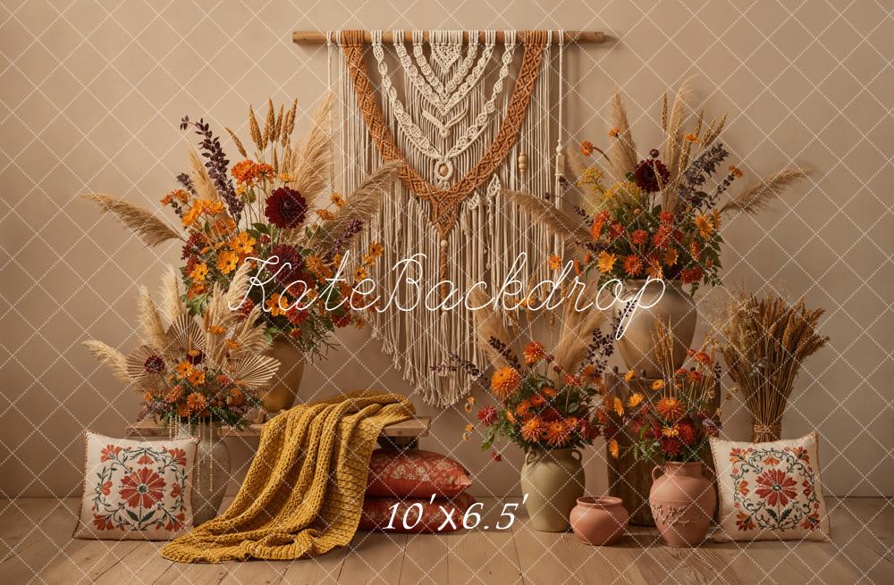 Kate Boho Macrame Floral Beige Backdrop Designed by Emetselch - Kate Backdrop AU
