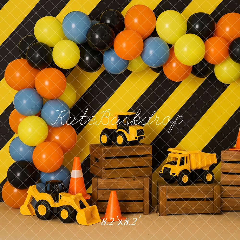Kate Construction Truck Balloons Striped Backdrop Designed by Patty Roberts - Kate Backdrop AU
