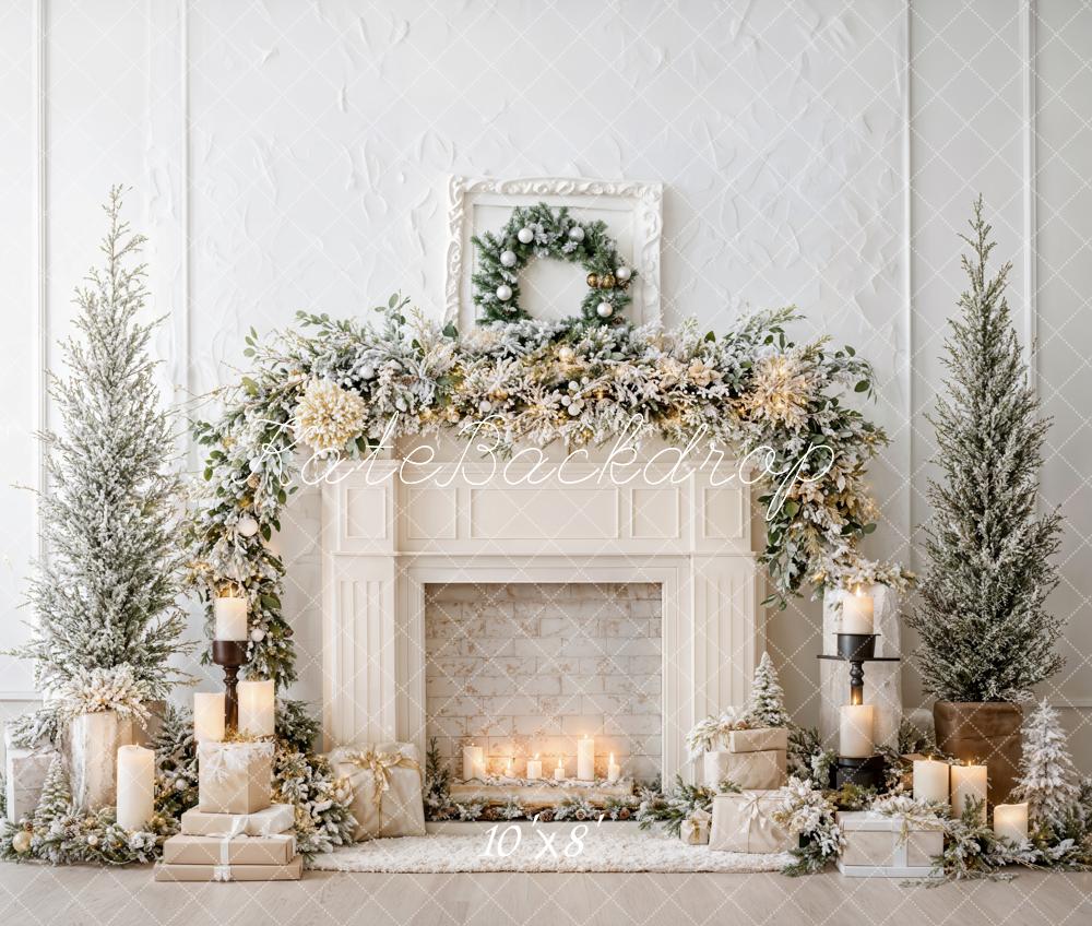 Kate Christmas Fireplace Candles Fleece Backdrop Designed by Emetselch - Kate Backdrop AU