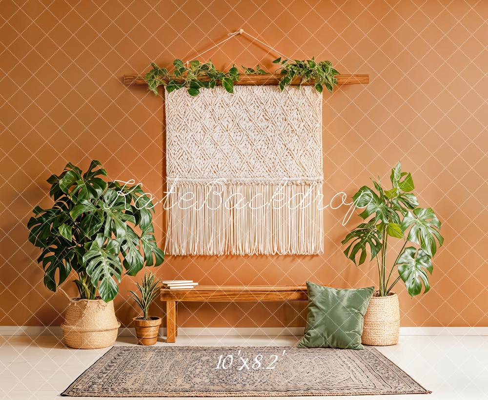 Kate Boho Macrame Bench Green Plants Backdrop Designed by Emetselch