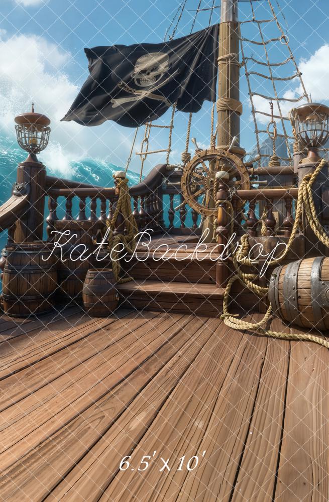 Kate Pirate Ship Wooden Deck Barrels Backdrop Designed by Chain