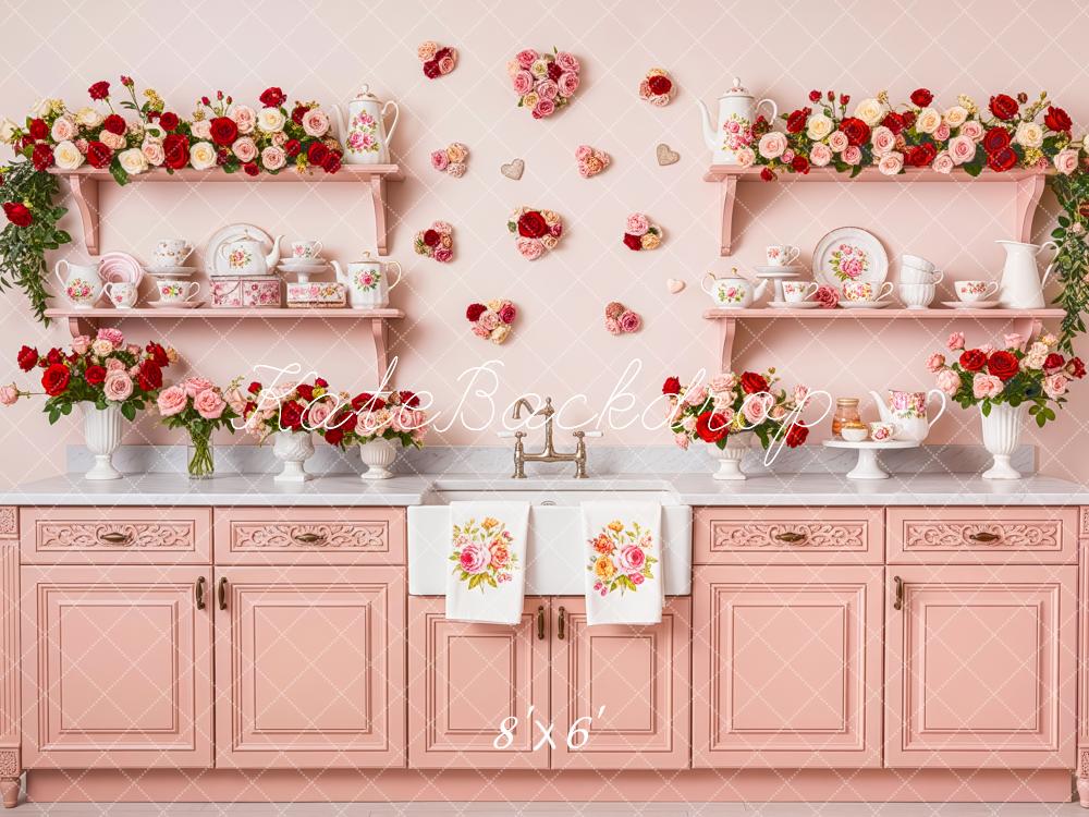 Kate Pink Kitchen Floral Tea Set Backdrop Designed by Patty Roberts