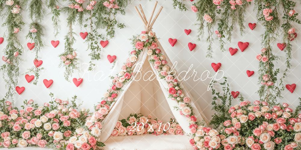 Kate Flower Teepee Pink Roses Hearts Backdrop Designed by Emetselch