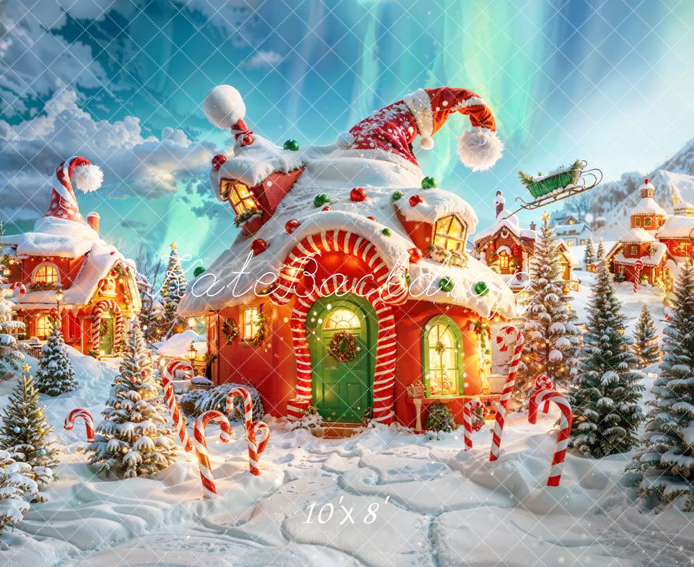 Kate Christmas Elf House Candy Cane Snow Backdrop Designed by Chain