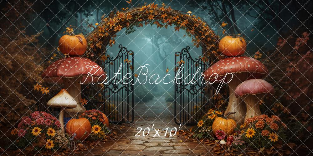 Kate Autumn Arch Pumpkins Mushrooms Path Backdrop Designed by Chain - Kate Backdrop AU