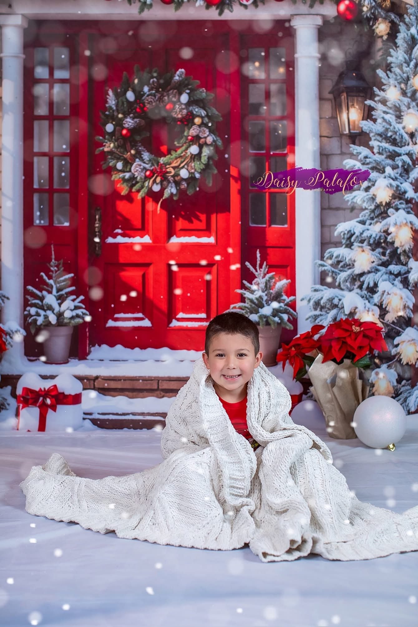Kate Christmas Snow Forest Red Door Brick House Room Set(8ftx8ft&10ftx8ft&8ftx10ft) - Kate Backdrop AU