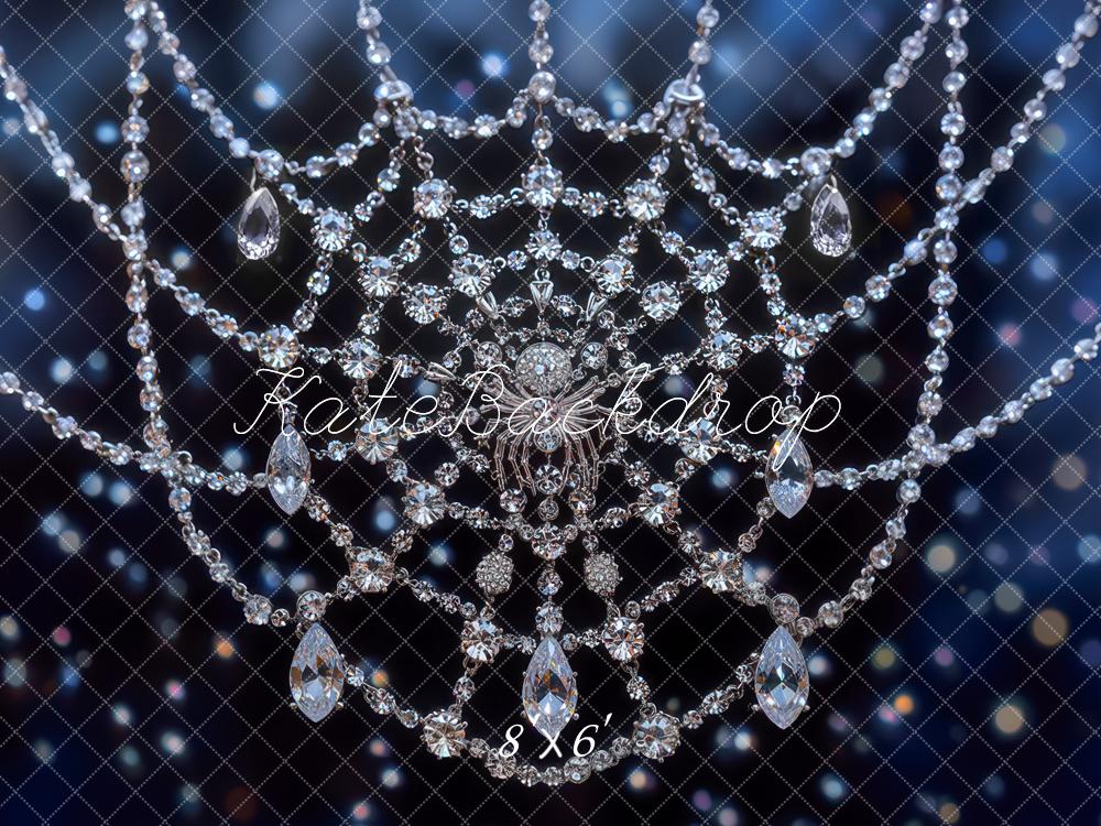 Kate Crystal Spider Web Blue Bokeh Backdrop Designed by Mini MakeBelieve