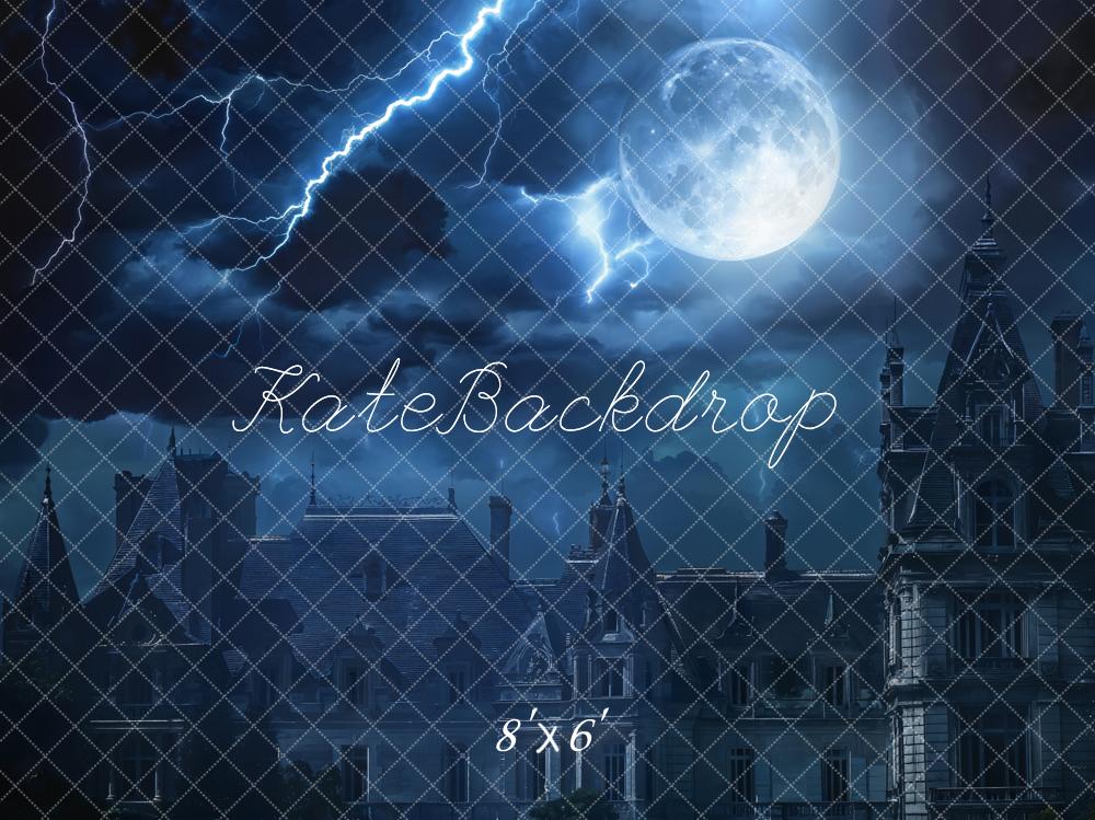 Kate Haunted Castle Full Moon Lightning Night Backdrop Designed by Chain - Kate Backdrop AU