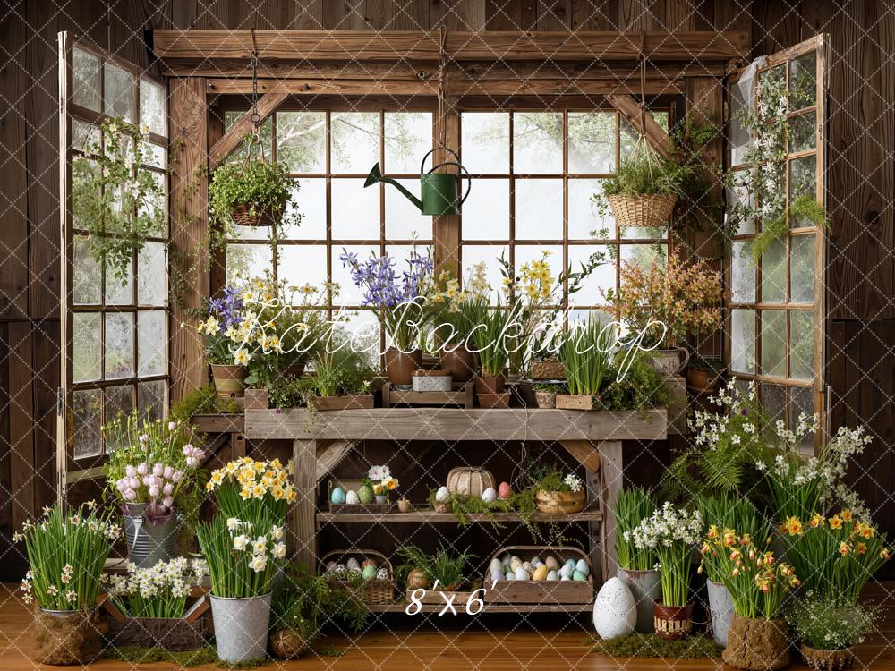 Kate Easter Bunny Flowers Wooden Windows Fleece Backdrop Designed by Emetselch