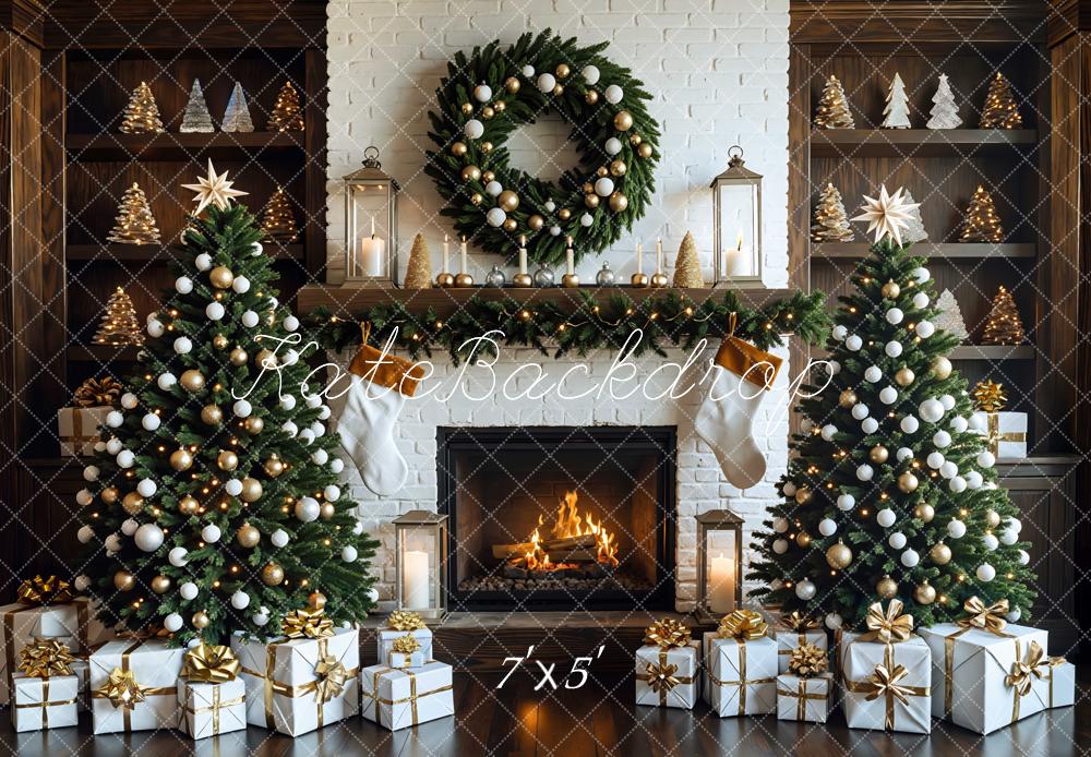 Kate Fireplace Wreath Christmas Trees Backdrop Designed by Mini MakeBelieve