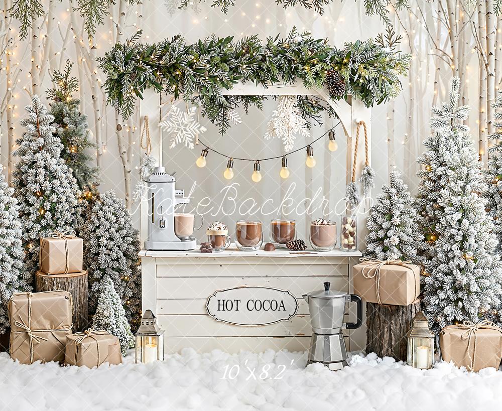 Kate Christmas Hot Cocoa Snow Trees Backdrop Designed by Emetselch - Kate Backdrop AU
