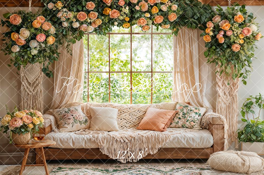 Kate Boho Flower Sofa Window Fleece Backdrop Designed by Emetselch