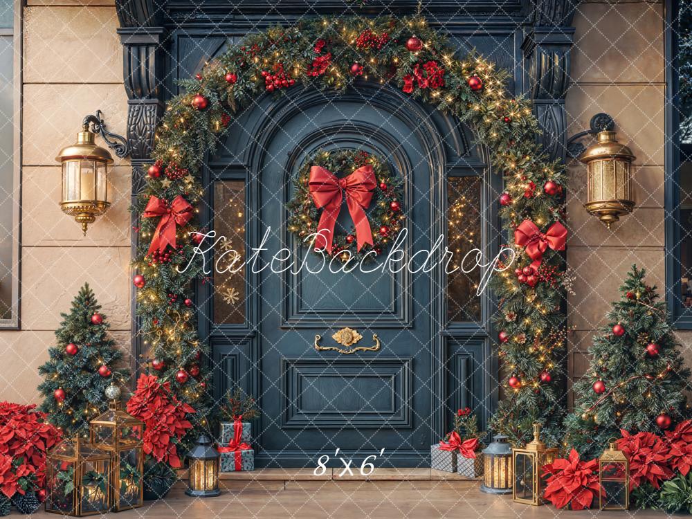 Kate Christmas Dark Door Garland Backdrop Designed by Emetselch - Kate Backdrop AU