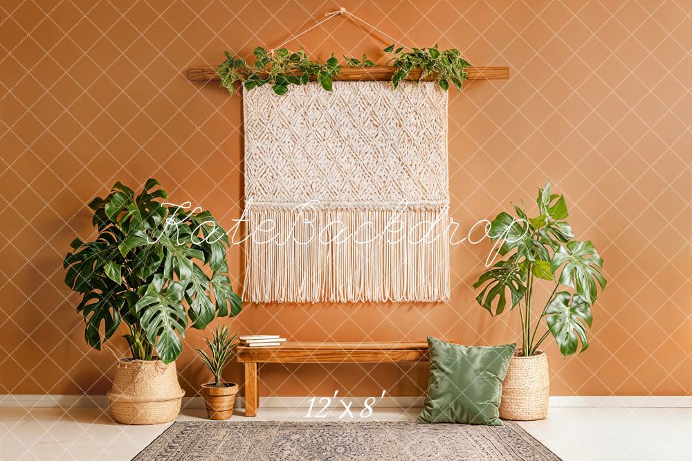 Kate Boho Macrame Bench Green Plants Backdrop Designed by Emetselch