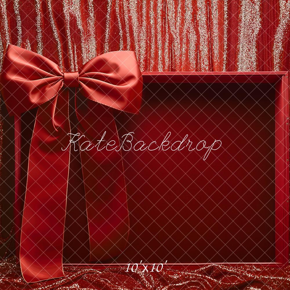 Kate Red Box Ribbon Glitter Curtain Backdrop Designed by Emetselch