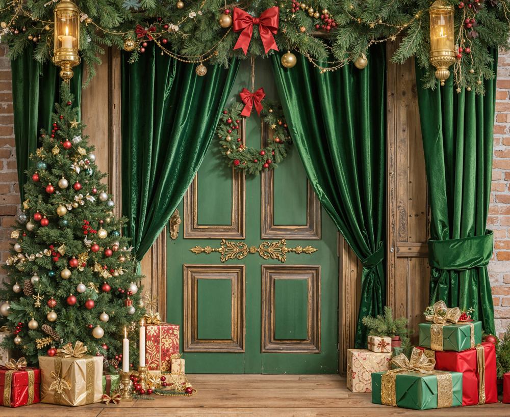 Kate Christmas Tree Green Door Curtains Backdrop Designed by GQ - Kate Backdrop AU