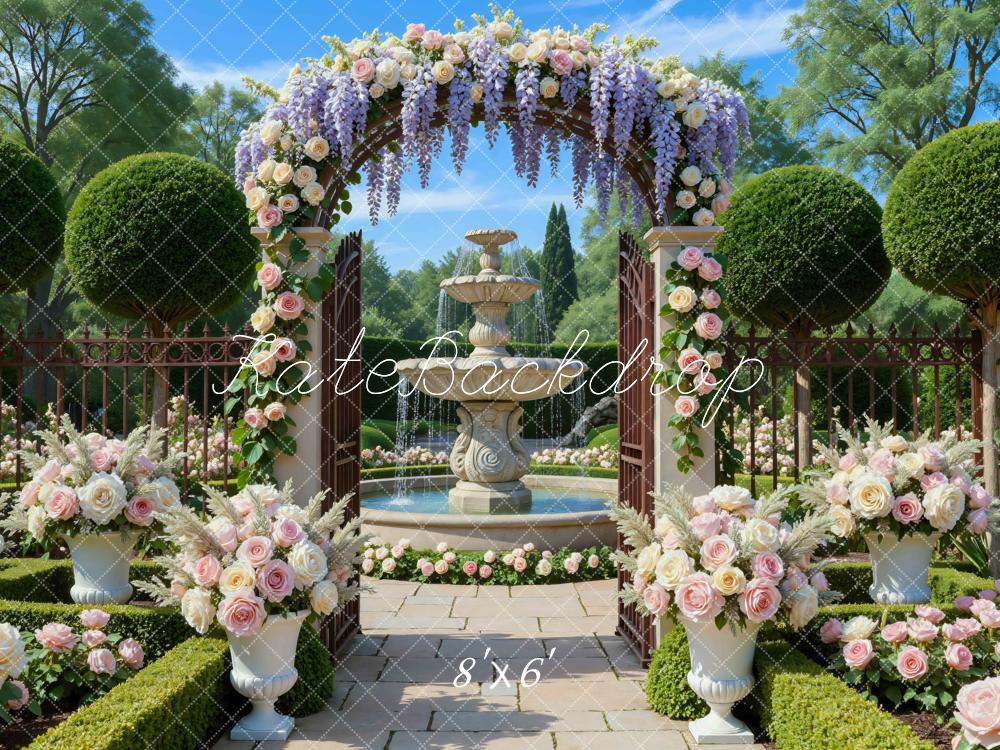 Kate Spring Sunlight Fountain Garden Backdrop Designed by Mini MakeBelieve