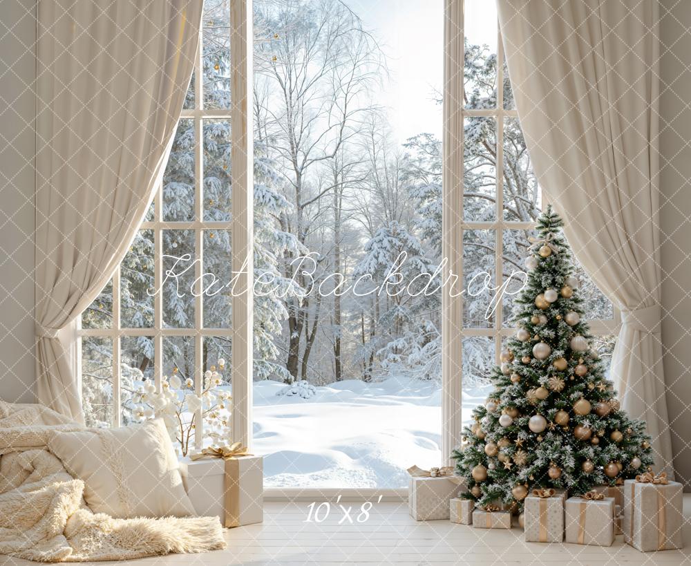 Kate Christmas Tree Snowy Fleece Backdrop Designed by Emetselch - Kate Backdrop AU