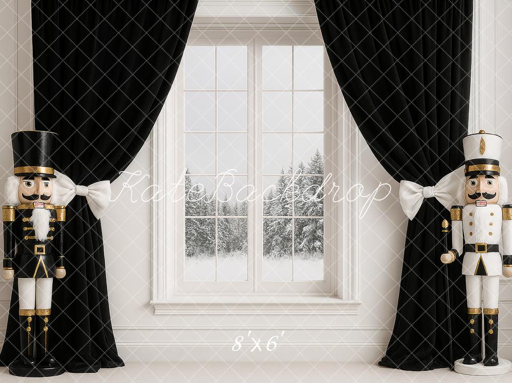 Kate Christmas Nutcracker Window Black Curtains Backdrop Designed by Ashley Paul - Kate Backdrop AU