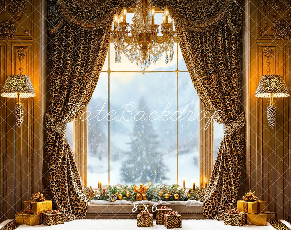 Kate Christmas Leopard Curtains Window Fleece Backdrop Designed by Emetselch