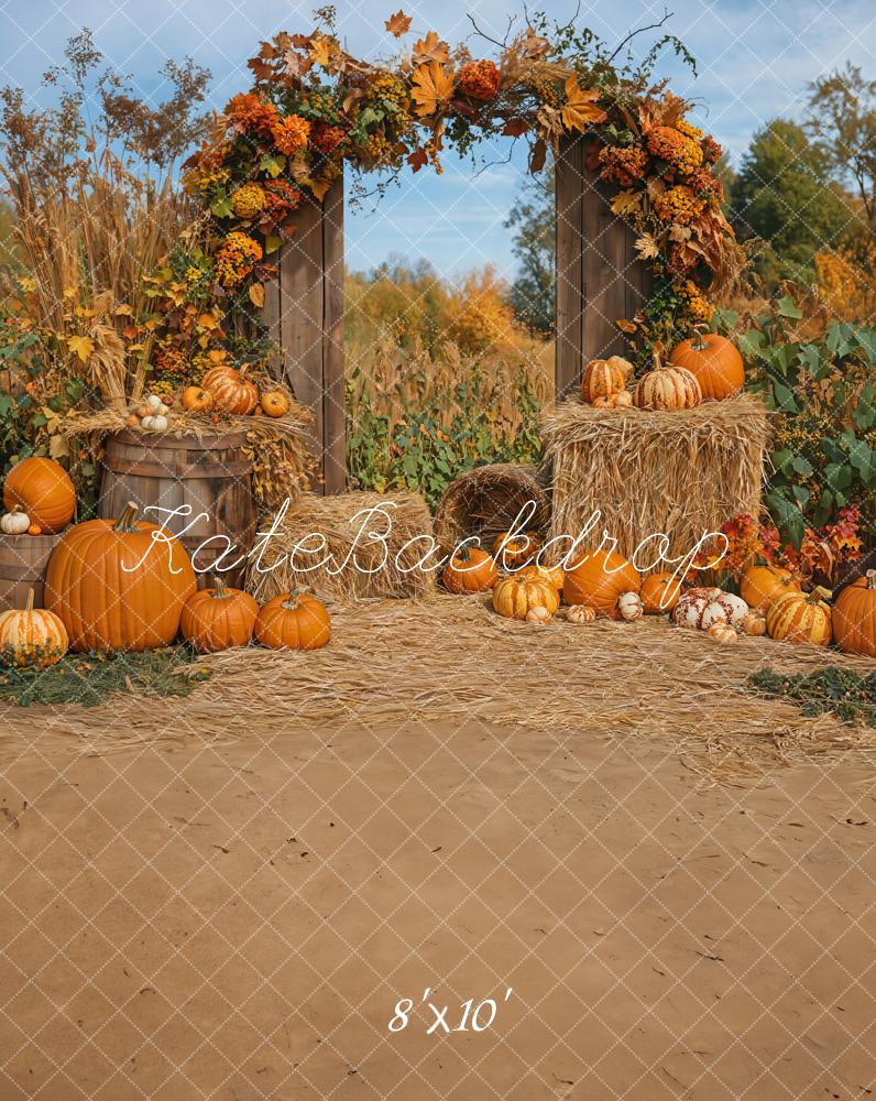 Kate Autumn Pumpkins Hay Fleece Backdrop Designed by Emetselch - Kate Backdrop AU