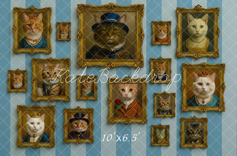 Kate Cats Paintings Blue Stripes Backdrop Designed by Mini MakeBelieve - Kate Backdrop AU