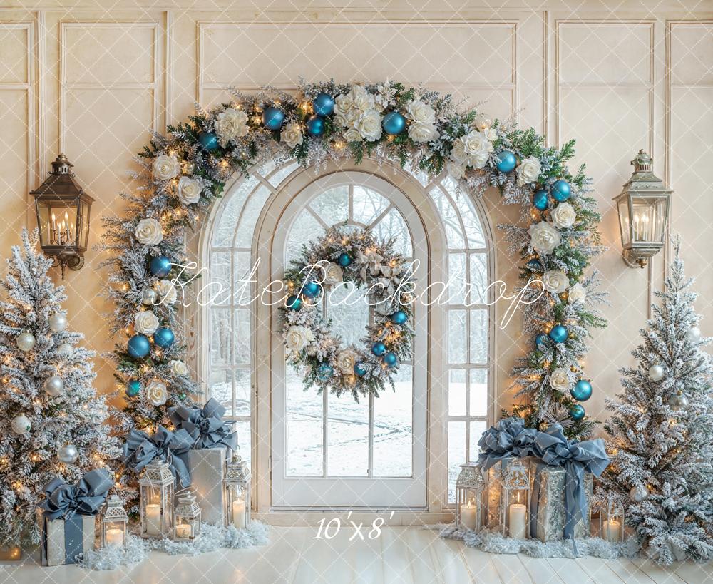 Kate Christmas Arch Window Snowy Fleece Backdrop Designed by Emetselch - Kate Backdrop AU
