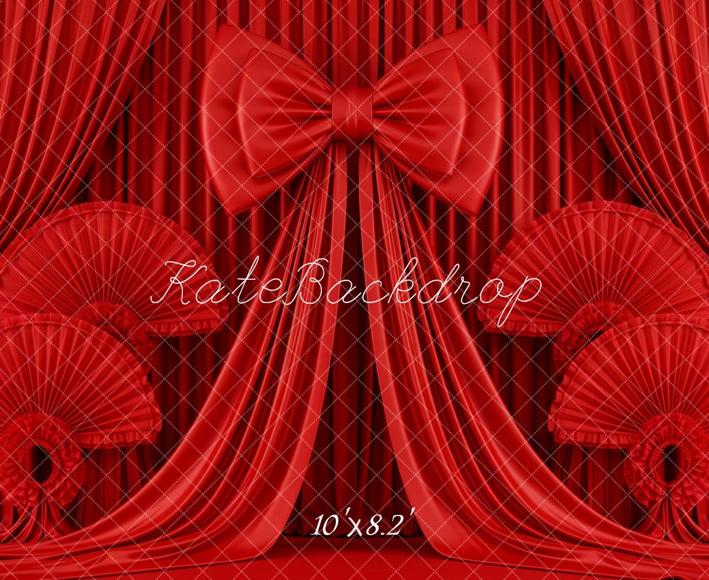 Kate Red Curtains Bow Fans Backdrop Designed by Patty Roberts