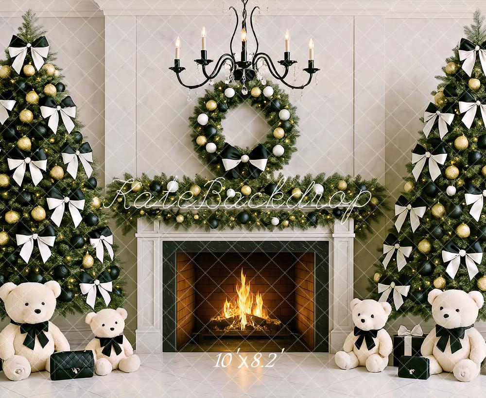 Kate Christmas Fireplace Tree Wreath Backdrop Designed by Ashley Paul - Kate Backdrop AU