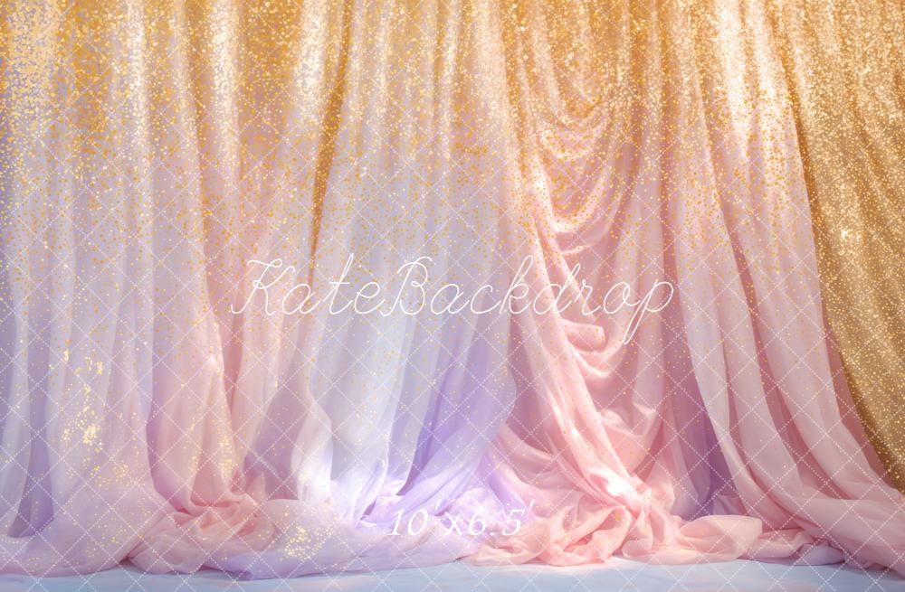 Kate Gold Glitter Ombre Draped Backdrop Designed by Emetselch