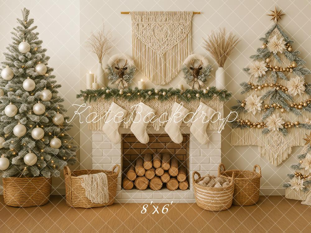 Kate Boho Christmas Trees Fireplace Backdrop Designed by Ashley Paul