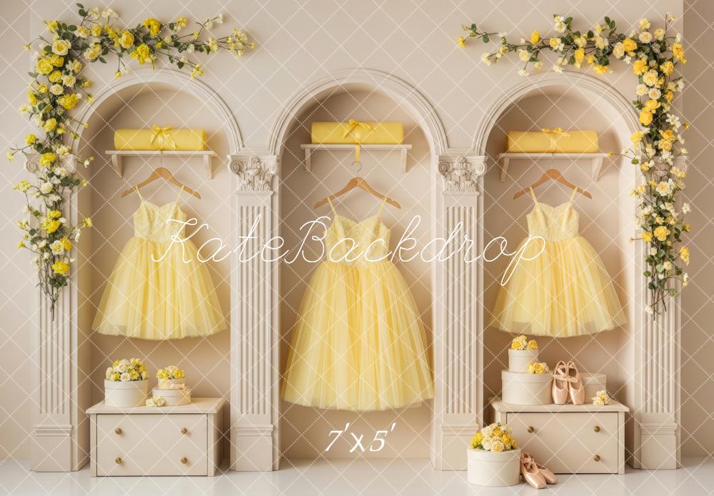 Kate Spring Yellow Dresses Classical Cabinets Backdrop Designed by Patty Roberts