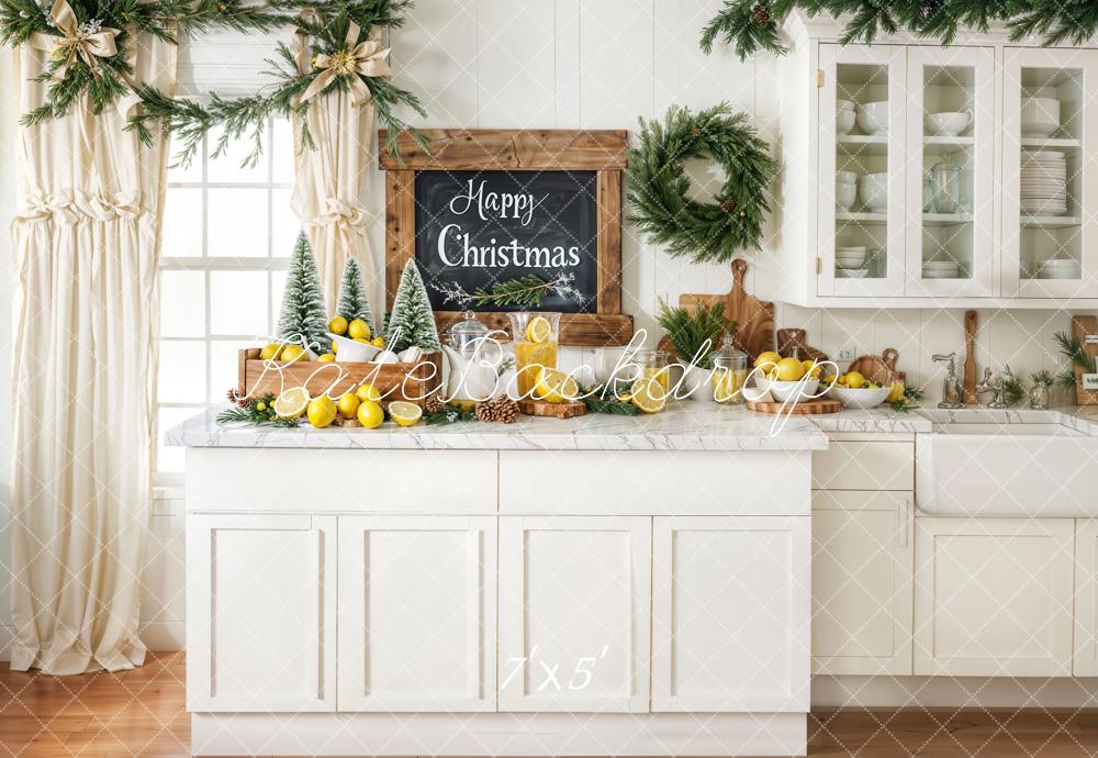 Kate Christmas Kitchen Garland Lemons Backdrop Designed by Chain