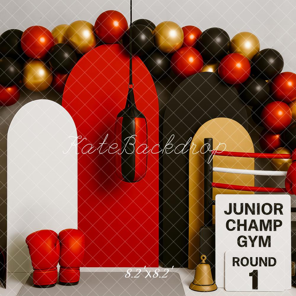 Kate Boxing Gym Gloves Ring Balloons Backdrop Designed by Patty Roberts - Kate Backdrop AU