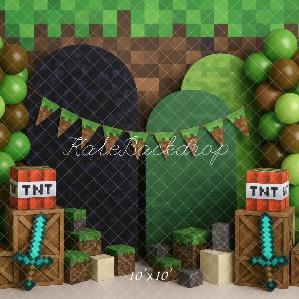 Kate Pixel Game Boxes Balloons Swords Backdrop Designed by Mini MakeBelieve