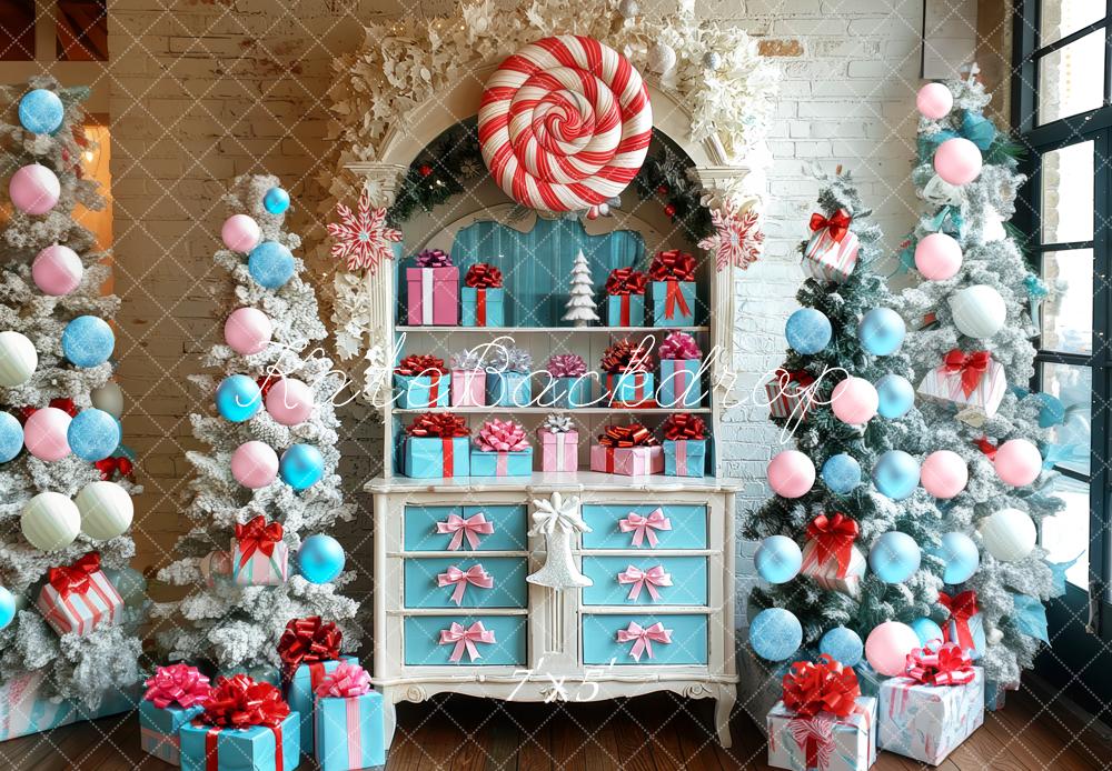 15% OFF Kate Christmas Candy Trees Blue Pink Gifts Backdrop Designed by Mini MakeBelieve