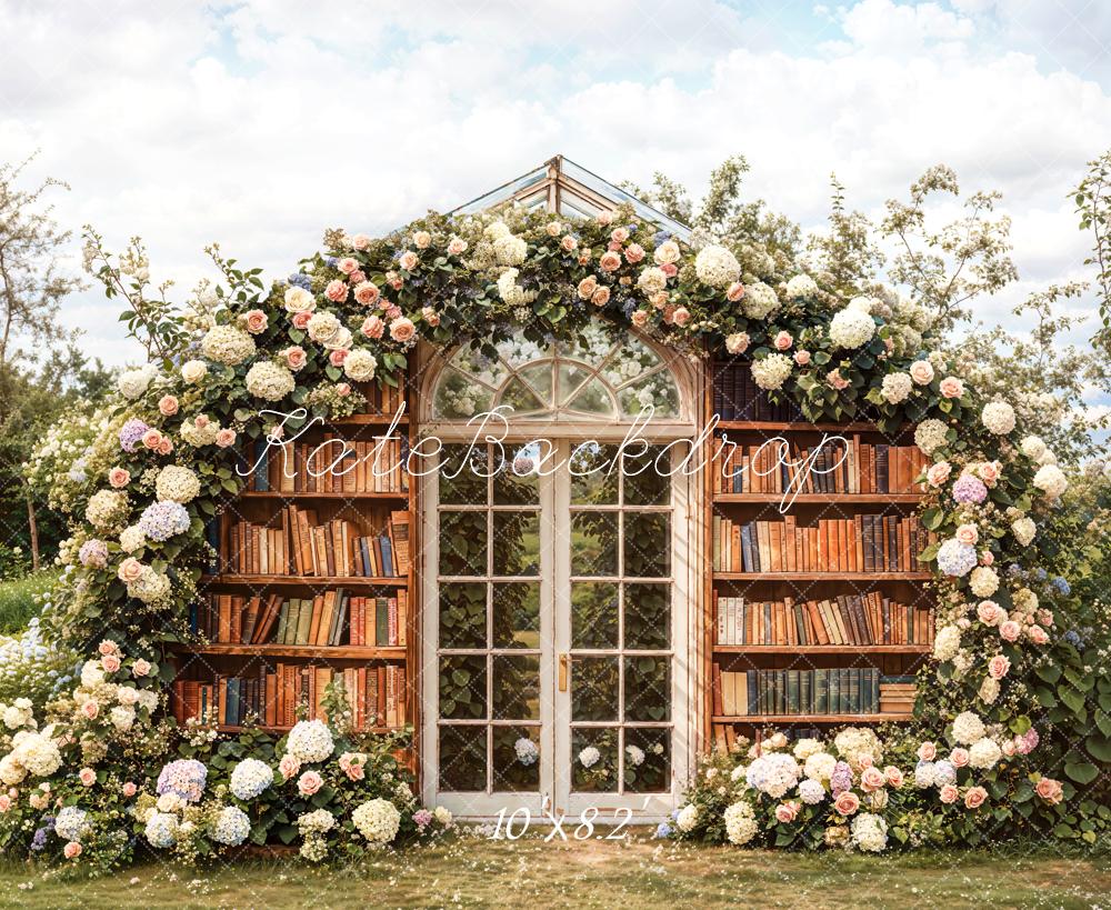 Kate Flower Bookshelves Glass Door Backdrop Designed by Emetselch - Kate Backdrop AU