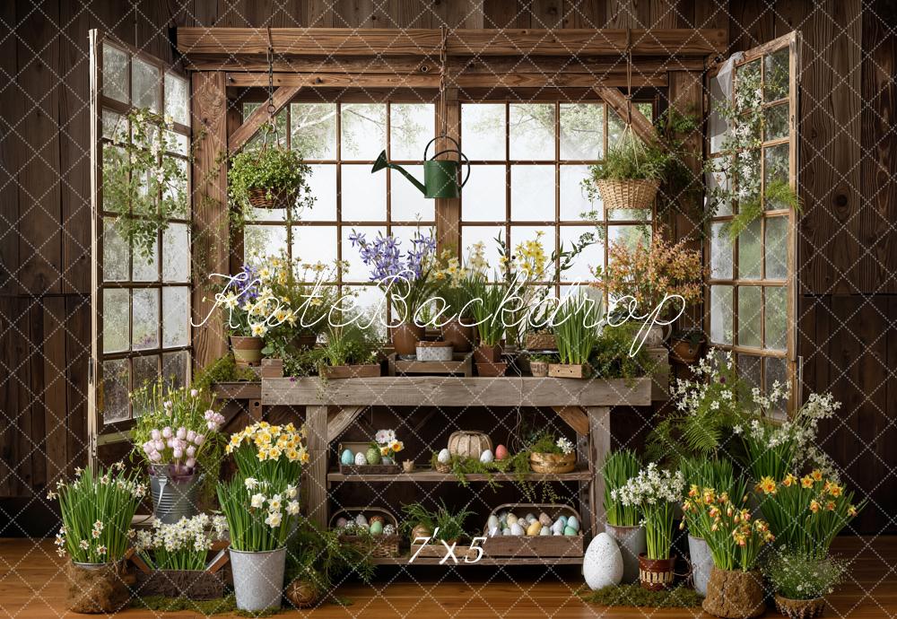 Kate Easter Eggs Flower Pots Windows Backdrop Designed by Emetselch