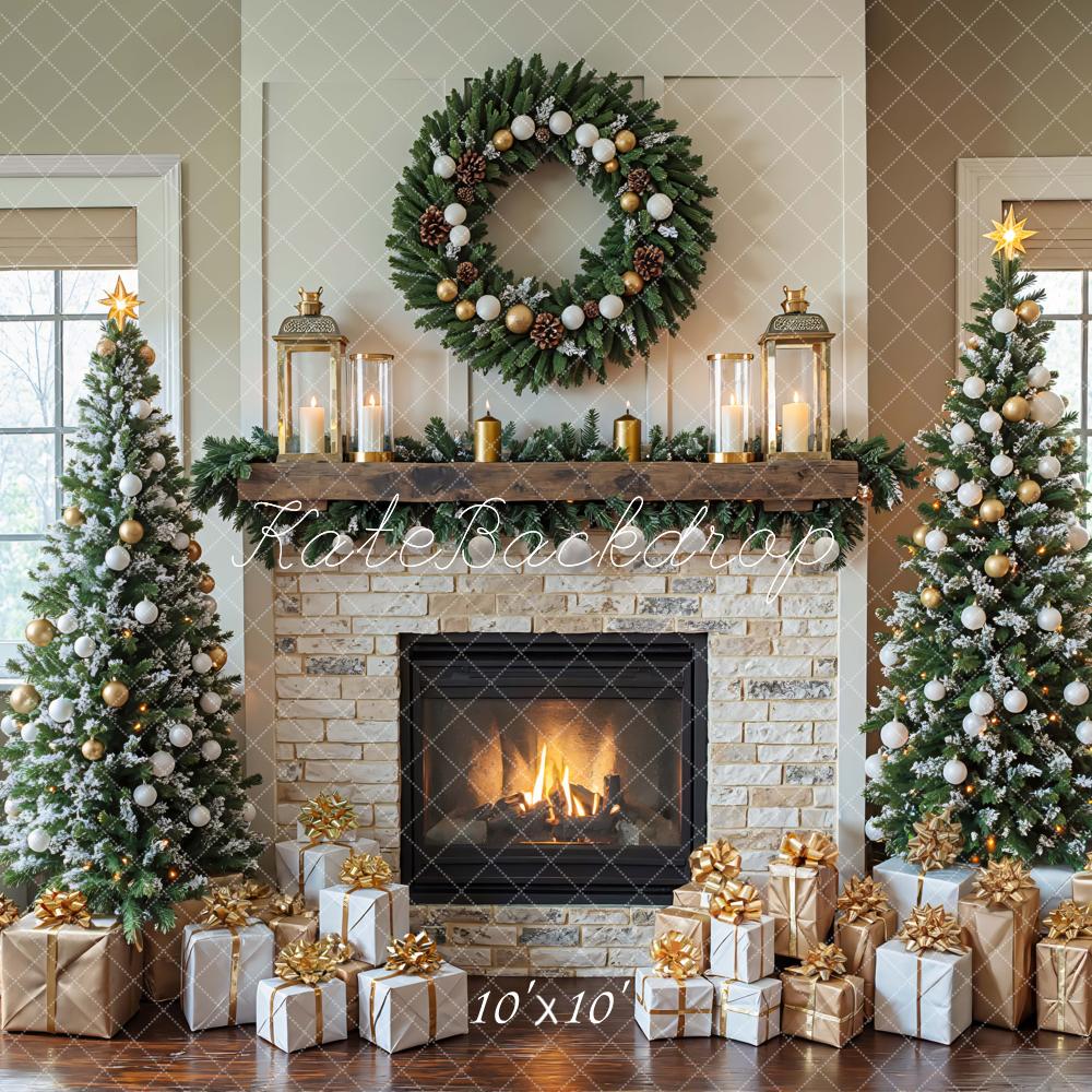 Kate Christmas Fireplace Gift Boxes Backdrop Designed by Mini MakeBelieve
