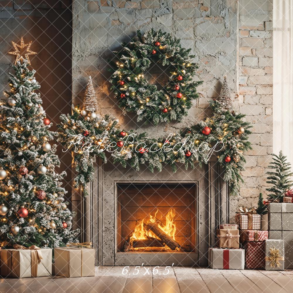 Kate Christmas Tree Fireplace Wreath Presents Backdrop Designed by Emetselch - Kate Backdrop AU